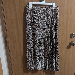 Downeast Black and Floral Wrap Skirt, L